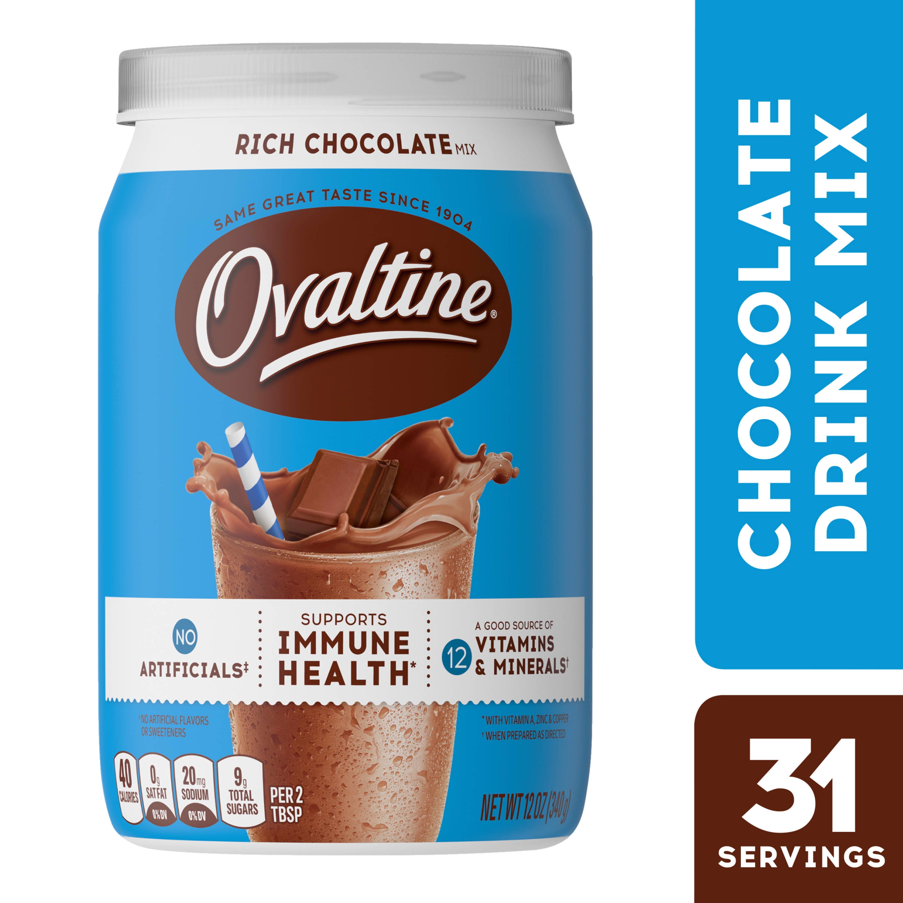 Ovaltine Rich Chocolate Drink Mix Powdered for Hot and Cold Milk, 12 oz