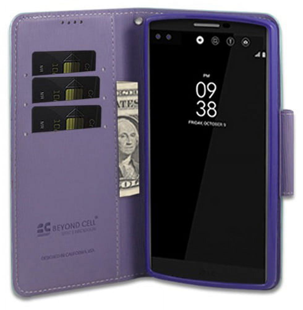 NEW BEYOND CELL MINT/PURPLE INFOLIO WALLET ID CREDIT CARD CASH CASE COVER STAND FOR LG V10 PHONE (H961N, H900, H901, VS990, F600, H961) (Verizon AT&T T-Mobile Unlocked) - image 3 of 5