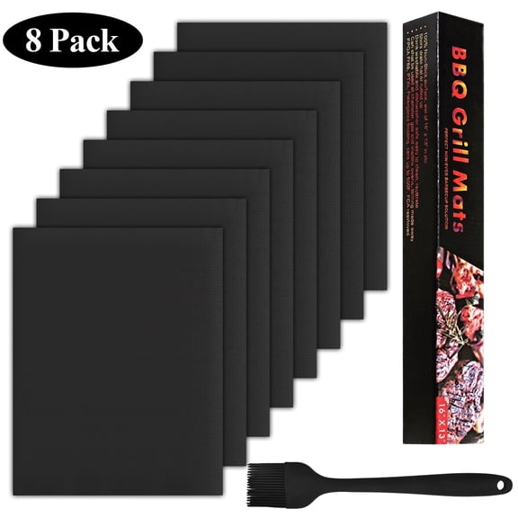 Wavraging Grill Mats for Outdoor Grill, 8 Pack Non-Stick BBQ Grill Mats, Heavy Duty Reusable Grill Sheets, Easy to Clean Grilling Mat for Gas, Charcoal and Electric Grills, 15.75 x 13 Inch, Black
