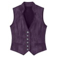 thumbnail image 4 of Atkumj Suede Vest for Women Trendy Stand Collar Cinched Waist Womens Vests Casual Solid Color Button Front Sleeveless Jacket M, 4 of 7
