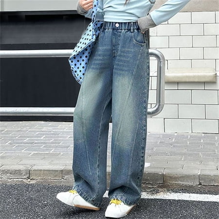 WELOIJEVBE Kids Jeans for Girl Baggy Jeans Girls High Waist Denim Pants with Pockets Girls Straight Leg Jeans Kids Clothes Girls Size 5-6 Years
