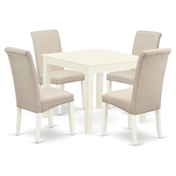 East West Furniture Oxford 5-piece Wood Dining Set in Linen White/Cream