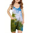 thumbnail image 2 of Sentmoon Girls Overalls V Neck Spaghetti Strap Short Rompers Independence Day Print Side Pockets Sleeveless Loose Jumpsuits Fourth of July Summer Comfy Kids for Tropical Vacation Khaki 13 Years, 2 of 3