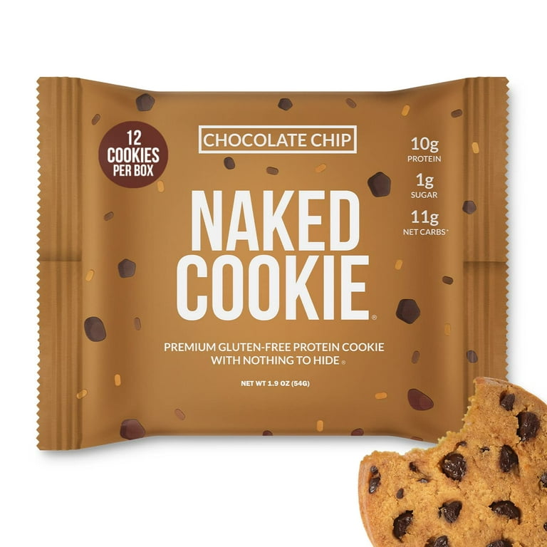 Naked Chocolate Chip Protein Cookies - Premium Gluten-Free High Protein  Cookies, Only 1G Sugar, 6G Fiber, No Artificial Sweeteners, Soy Free, No  GMOs