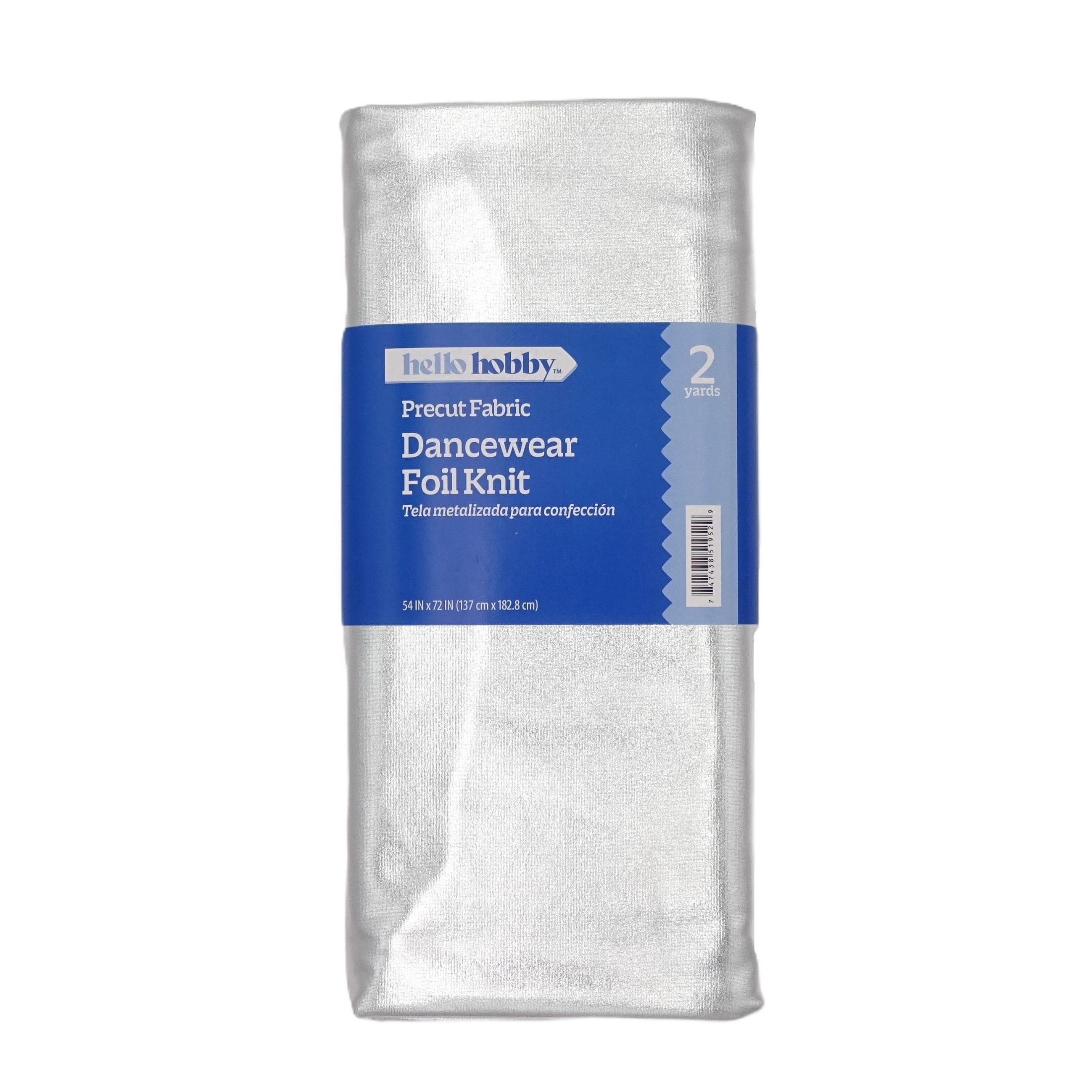 Hello Hobby Dancewear Foil Knit Fabric, Silver, 2 Yard Precut, 54 in Wide, 95% Polyester/5% Spandex