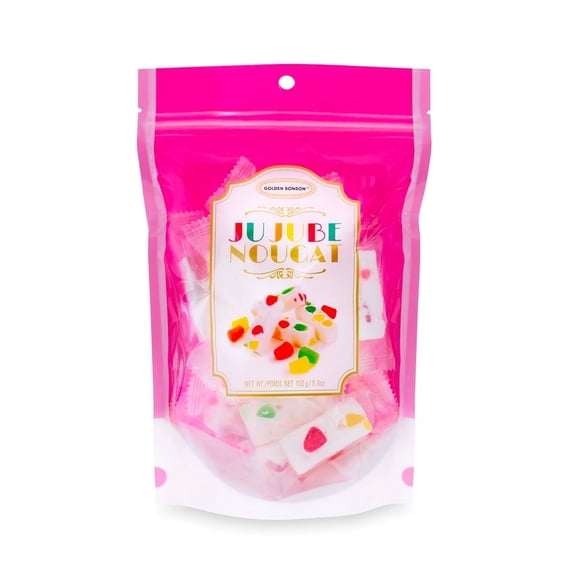 Golden Bonbon Italian Jujube Nougat Candy, Individually Packed Soft and Chewy Nougat With Fruity Jelly Beans Candy Bars, Original Golden Bonbon Fruity Jujube Nougat Candy, Pouch Pack 5.3 Oz