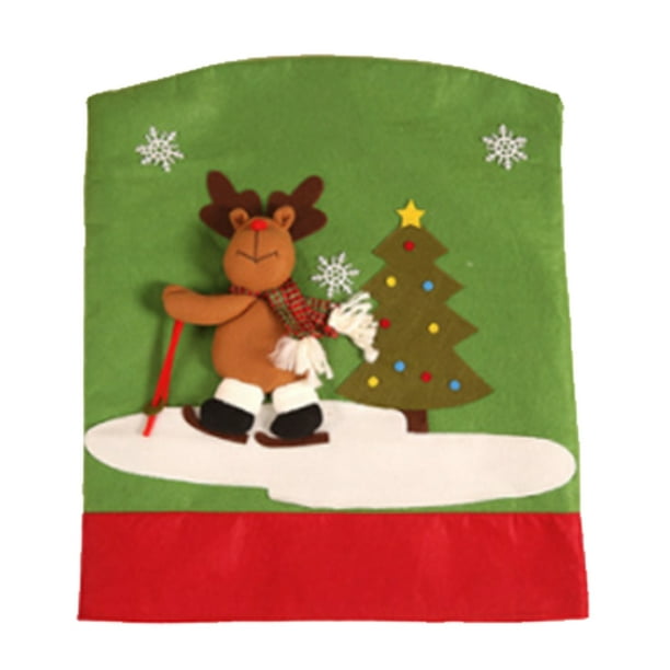 Bewildely Cubierta de silla de árbol de Navidad para esquiar, suministros de arreglo de protección de muebles, funda de recuerdo de fiesta de Papá Noel Kits de decoración para fiestas Alce Bewildely HA069384-03