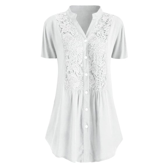 Ichuanyi Womens Shirts, Fashion Women Casual Plus Size Lace Solid Short Sleeves V-Neck Shirt Blouse Tops
