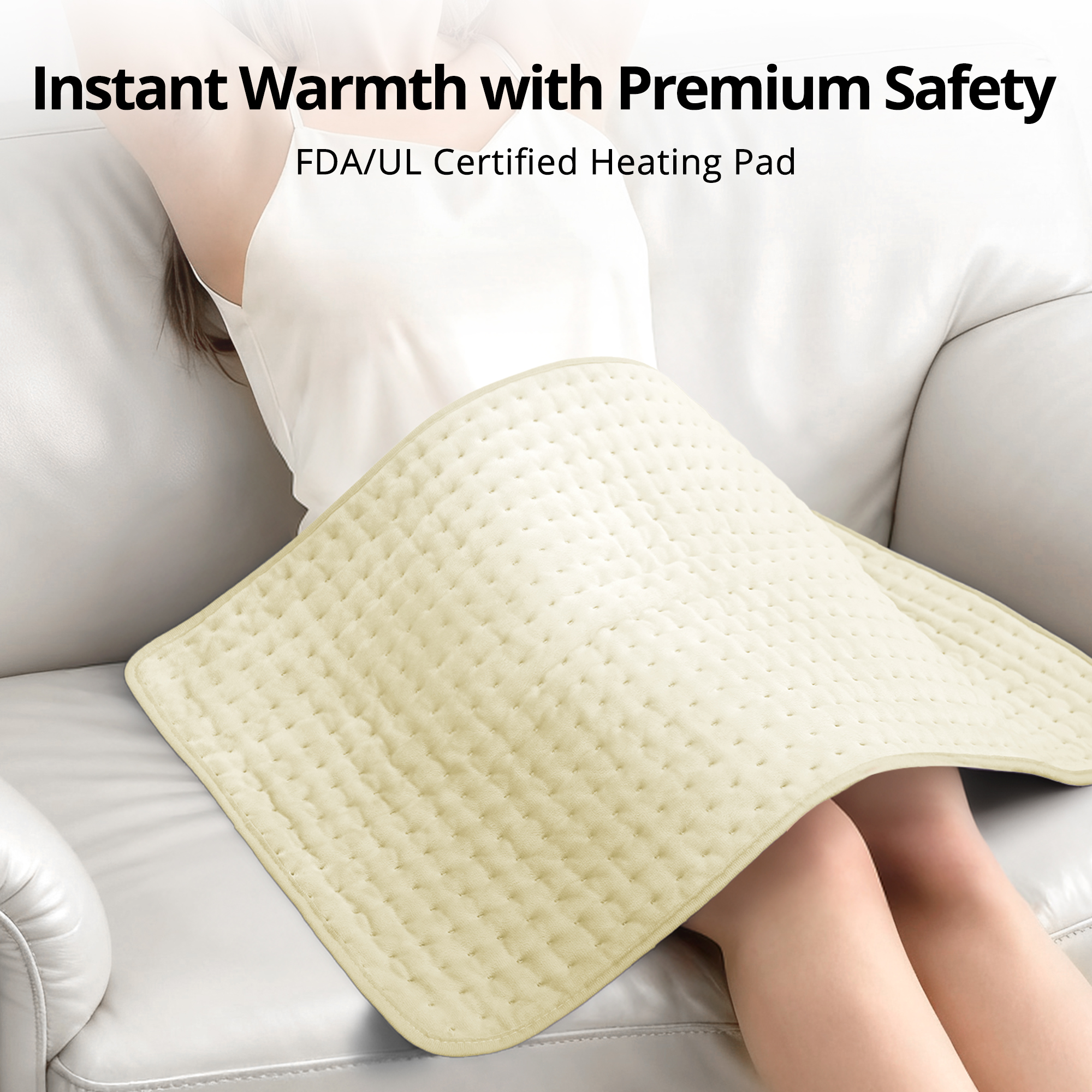 Heating Pad, 17''×33'' Electric Heating Pad for Back Pain Relief, 6 Heat Settings, Auto Off, Moist & Dry Heat Therapy for Neck Shoulder Relief and Cramps, Beige