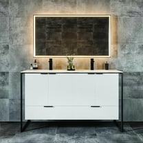 Eviva Moma 48 Inch White Double Sink Bathroom Vanity with Black Metallic Legs
