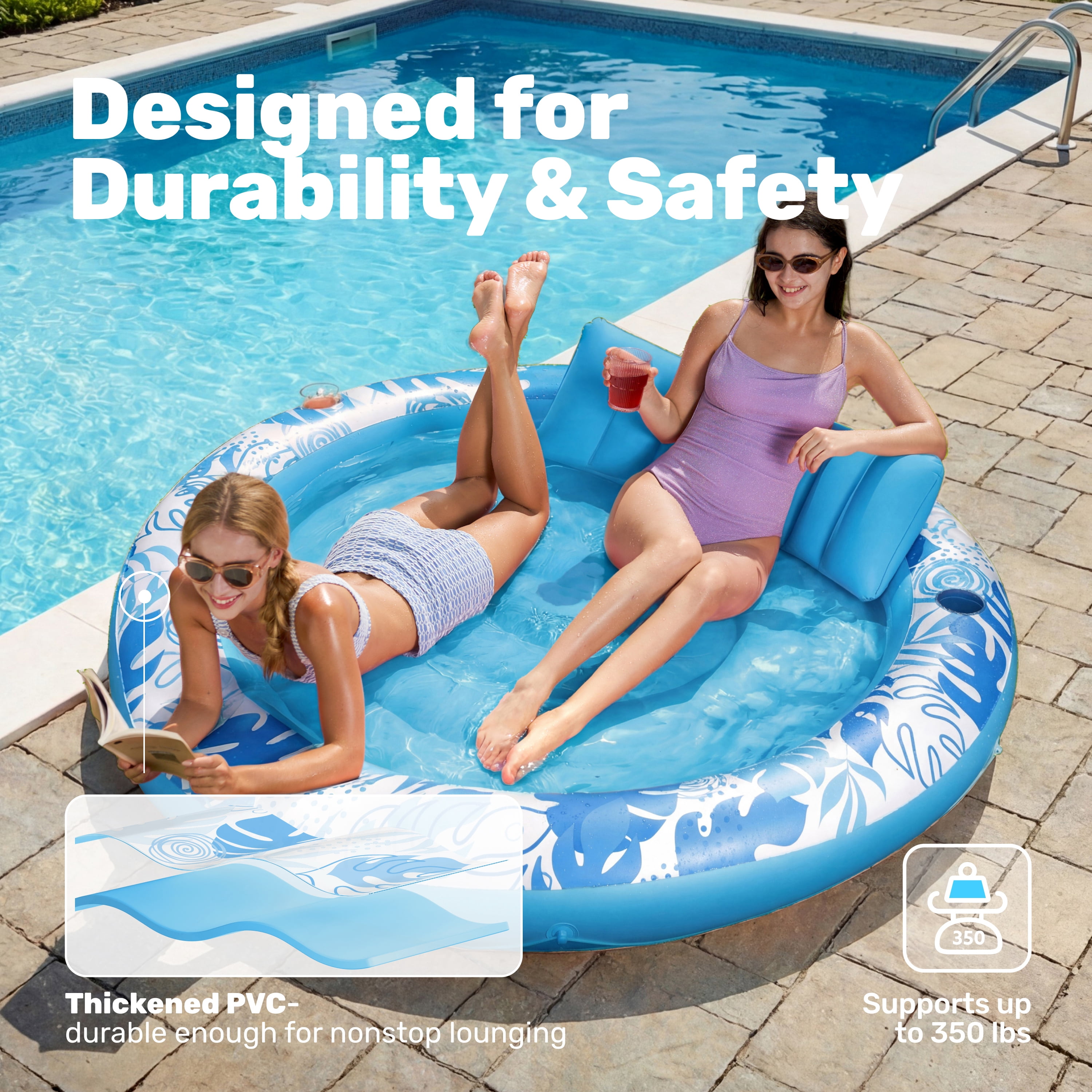 SLOOSH Inflatable Tanning Pool Lounger Float for Adults, 72" x 65" Large Suntan Tub Pool Floats Tanning Bed Blow up Pool Raft Lounge Floatie for Lake, Outdoor, Backyard, Swimming Pool