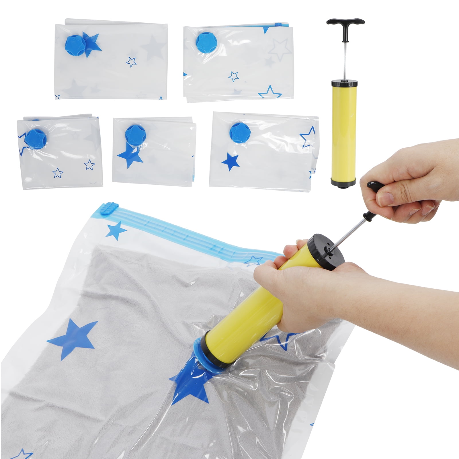 Suodoka 6-Piece Reusable Vacuum Storage Bag Set with Hand Pump for Quilt Clothes Blanket Bedding Space Saving
