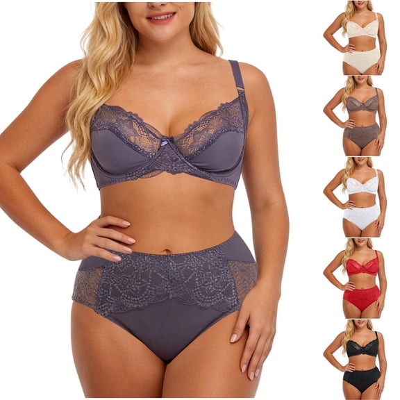 Bixock Plus Size Push Up Bras for Women Solid Color Elegant Lace Details Underwire Thin Molde Support Matching Set Daily Wear Bra