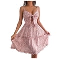 thumbnail image 1 of Vestido de Verano de las Mujeres Fragmentado Flor Arco V Cuello Madera Oído Grande Doblado Colgando Correa Vestido, 1 of 6