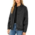 thumbnail image 2 of Women's Solid Color Leather Jacket with Pockets, Buttons, Long Sleeves, Zippers, No Hat, Stand-Up Collar, 2 of 8