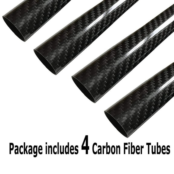 4 Black Carbon Fiber Tube - 25mm x 23mm x 500mm - 3K Roll Wrapped 100% Carbon Fiber Tube Glossy Surface 4 Tubes