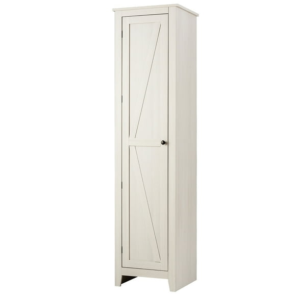 Costway Linen Tower Bathroom Storage Cabinet Tall Slim Side Organizer w/ Shelf White