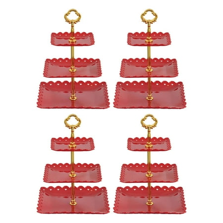 

4pcs Three-Tier Cupcake Stand Fruit Plate Candy Storage Serving Tray for Wedding