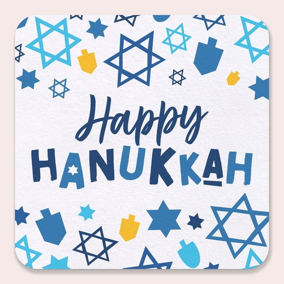 25 Ct Hanukkah Drink Coasters, 4-Inch Disposable Square Paper Coasters for Chanukah Holiday Party Decoration, Happy Hanukkah Table Decor for Drinks