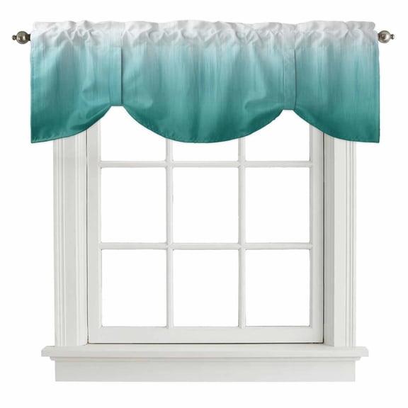 Teal Green Ombre Tie Up Valance Curtains for Windows, Kitchen Curtains Window Treatments, Contemporary Gradient Abstract Art Short Window Shades Valances for Bedroom Bathroom Cafe 42"x12"