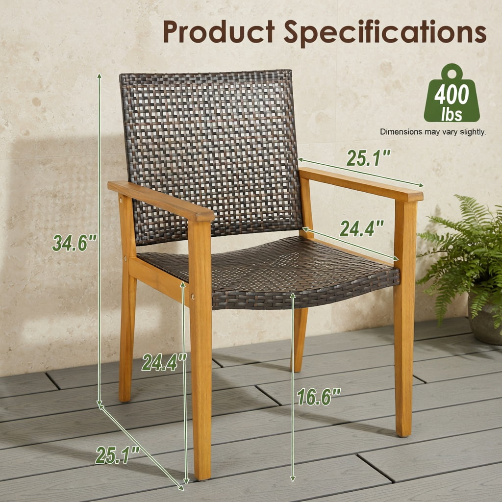 Hommoo Set of 4 Outdoor Rattan Dining Chairs with Natural Acacia Wood Frames, Weather-Resistant PE Wicker, Sturdy X-Frame Design, Ideal for Patio, Backyard, Poolside & Balcony, Brown