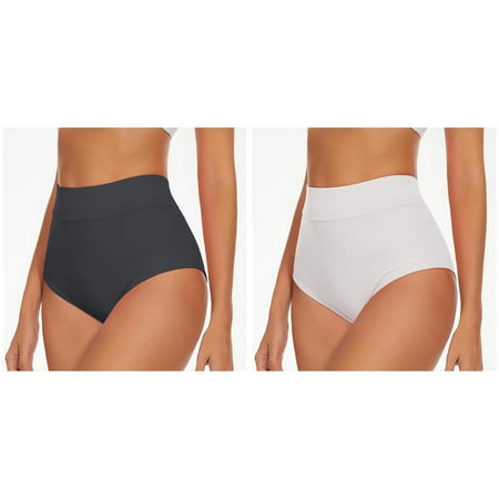 2-Pack Women High Waist Yoga Booty Shorts V Back Bikini Bottoms Swim Briefs Beach Shorts Ruched Bottom High Cut Swim Bottom Full Coverage Swimsuit Bottom Sports Yoga Shorts Swimbottom Bikini Skirt