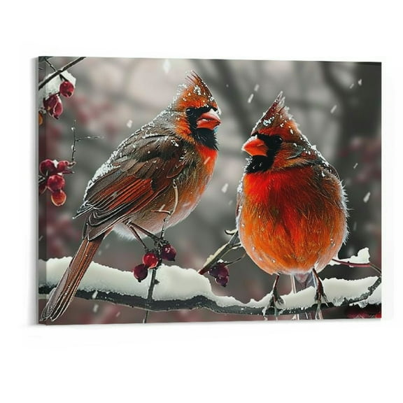 BCIIG Cardinal Wall Art Winter Red Bird Canvas Prints Cardinal Painting Picture Stretched and Framed for Holiday Decor  20"x16"