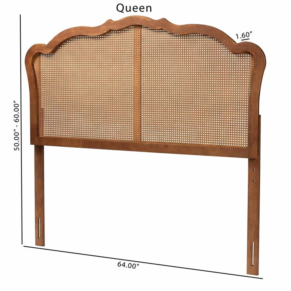 Baxton Studio Leandra Wood & Rattan Queen Size Headboard in Ash Walnut