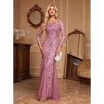 thumbnail image 6 of Dusty Pink Sequin Embroidered Mesh Mermaid Evening Dress, 6 of 27