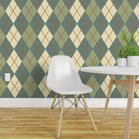 Peel-and-Stick Removable Wallpaper Argyle Scottish Green Tan Plaid