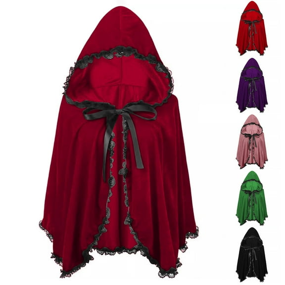 THDHVS shawl wraps for women,Poncho Shawl,Unisex Christmas Cape with Lace Trim and Velvet Fabric for Family Celebration Short Hooded Cloak Adds Festive Style To Your Holiday Wardrobe