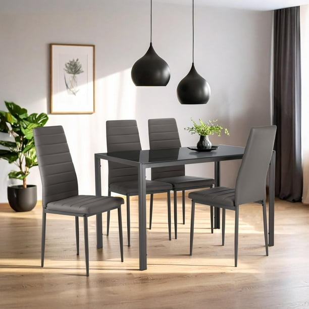 Juego De Comedor 4 Sillas y Mesa De Vidrio Templado Lexus gris 5