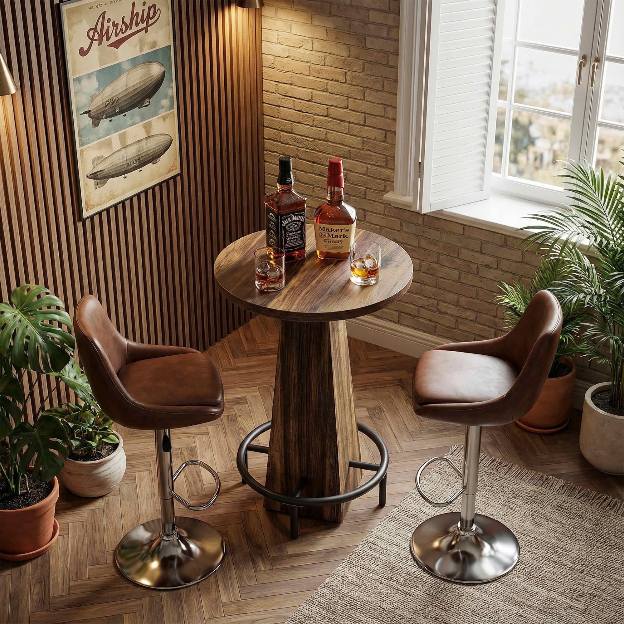 MAYEERTY 23.7" Round Cocktail Pub Table, Space-Saving Modern Rustic Table for Home Bar & Office Lounge, Anti-Wobble Stable Design