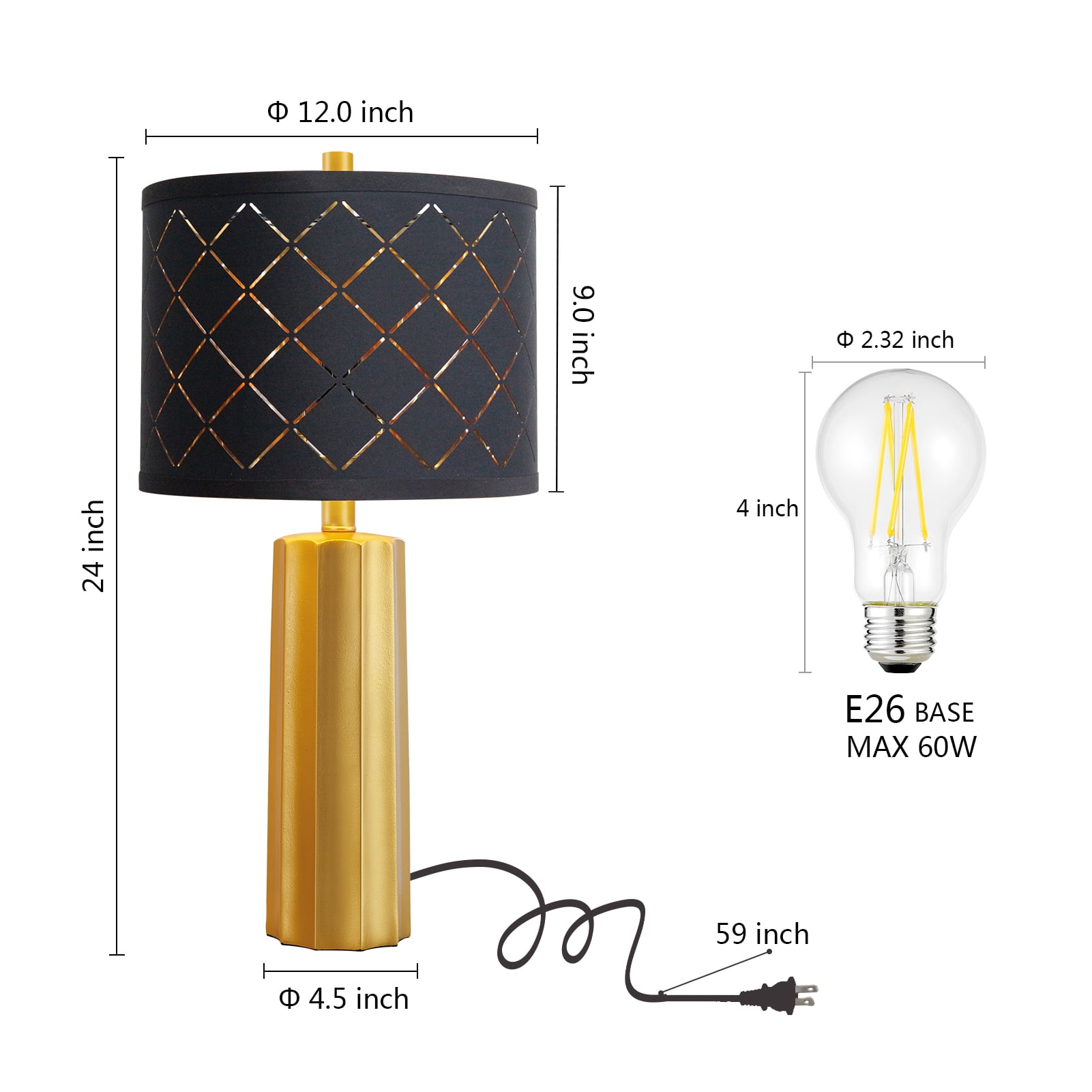 RORIA 24" Modern Table Lamps Set of 2, Gold Rustic Bedside Lamp with Black Mesh Shade for Living Room, Bedroom, Nightstand, Coffee Table (Includes 2 Bulbs)