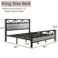 thumbnail image 6 of 4 EVER WINNER King Size Bed Frame, Rustic Metal Bed Frame with 51" Wood Headboard, 12.2" Under-bed Storage Space, Gray, 6 of 7