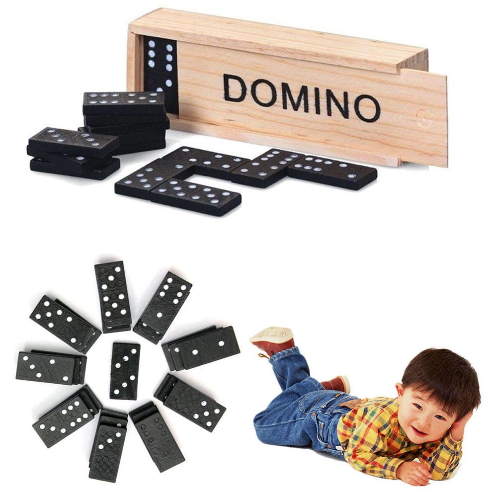 28x Dominoes Set Wooden Box Traditional Board Travel Domino Game Toy Kid FM 