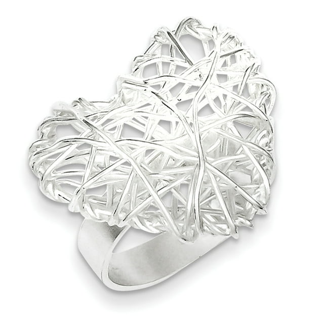 925 Sterling Silver Heart Filigree Band Ring Size 7.00 Love