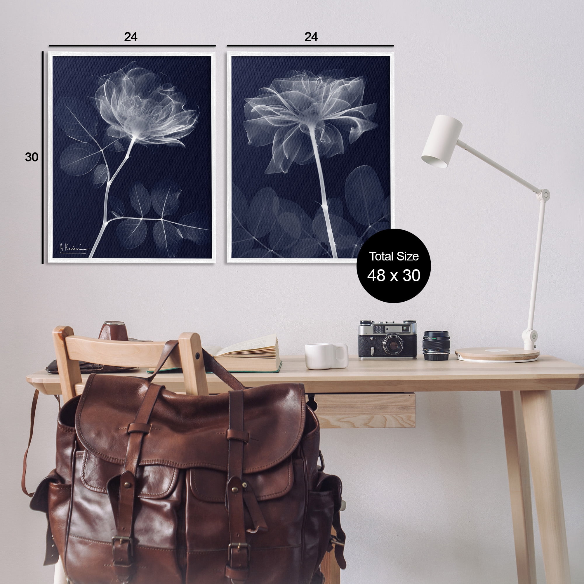 Stupell Industries X-Ray Blossom on Black Botanical & Floral Photography White Framed Art Print Wall Art, 24 x 30, Set of 2