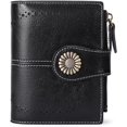thumbnail image 1 of Cartera de piel para mujer fabricada en piel auténtica suave color negro con 16 ranuras para tarjetas, billetera corta y bloqueador RFID, 1 of 5