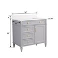 thumbnail image 3 of ANGELES HOME 36" Bathroom Vanity with Sink Top Combo Set, Freestanding Solid Wood Bathroom Makeup Cabinet W/ 1 Soft-Close Door and 3 Soft-Close Drawers, Carrara White Quartz Countertop (White), 3 of 9