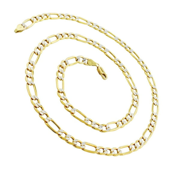 14K Yellow Gold 6mm Hollow Figaro Diamond Cut Chain, FREE Microfiber Cloth, Link Mens Womens Necklace, Giorgio Bergamo