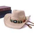thumbnail image 4 of Jane Wardrobe Boho Western Straw Cowboy Hat for Women, Beaded Band with Chin Strap, Panama Style UV Protection Sun Hat, 1 Piece, One Size, 4 of 5
