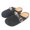 Black, variant on Women's Closed Toe Sandals with Gold Buckle - Spacious Toe, Soft Cushioned Support, Polished Hardware,  Comfortable Casual Suede Mules for Indoor & Outdoor Wear , Pink