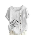thumbnail image 7 of Homenesgenics Womens Tops under $5 Women Casual and Linen Round-Neck Tops Printed Short Sleeve Button T-shirt Blouse White XXL, 7 of 7