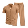 thumbnail image 5 of hotojiny Mens 2 Piece Outfits Casual Summer Vacation Beach Wear Classic Fit Button down Shirt with Straight Leg Pants Set(Yellow,X-Large), 5 of 7