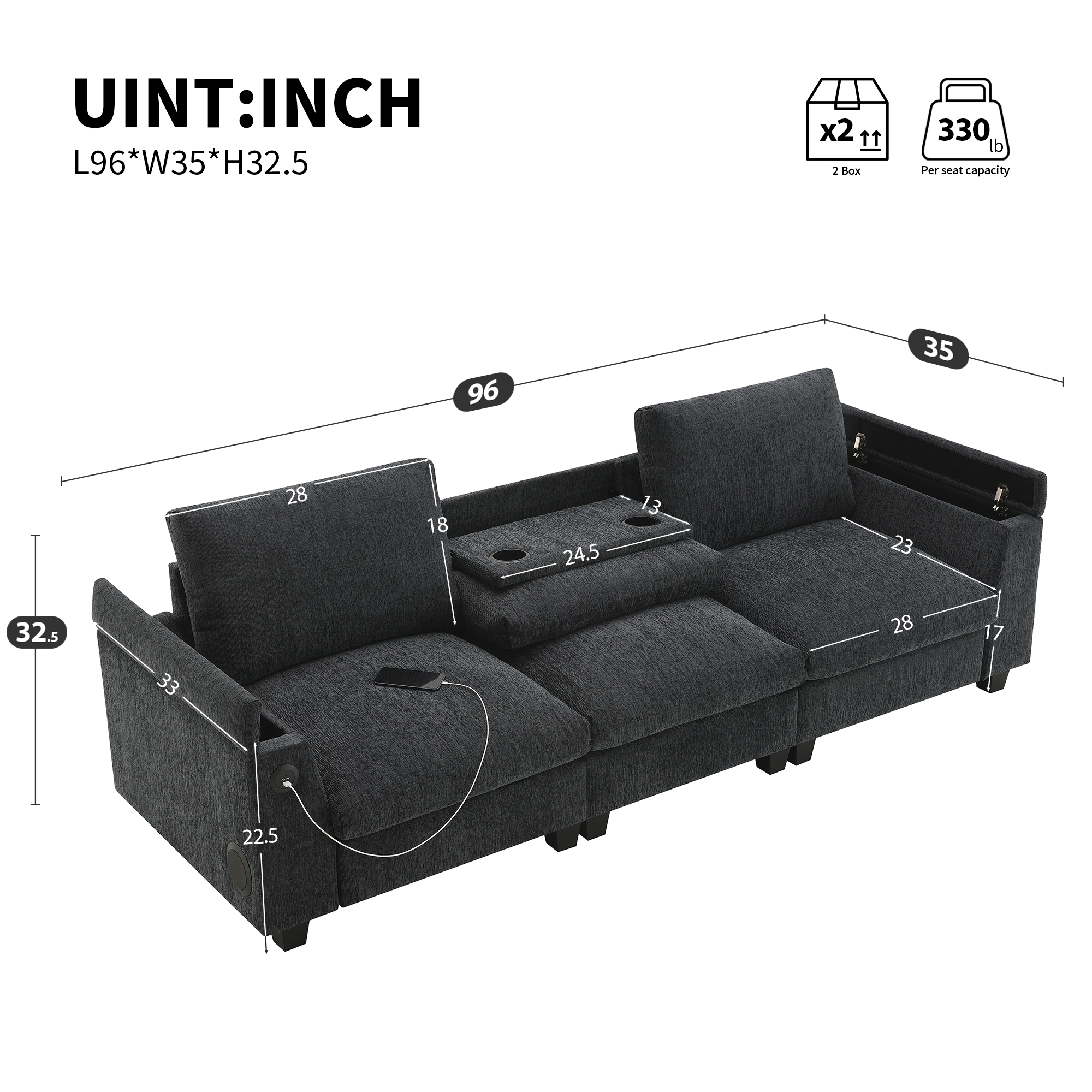 Sectional Sofa with Bluetooth Speaker,Comfy Cloud Couch Set with Drop Down Table,Cup Holders,USB Charger,Storage Armrest,Wide Seat Sofa