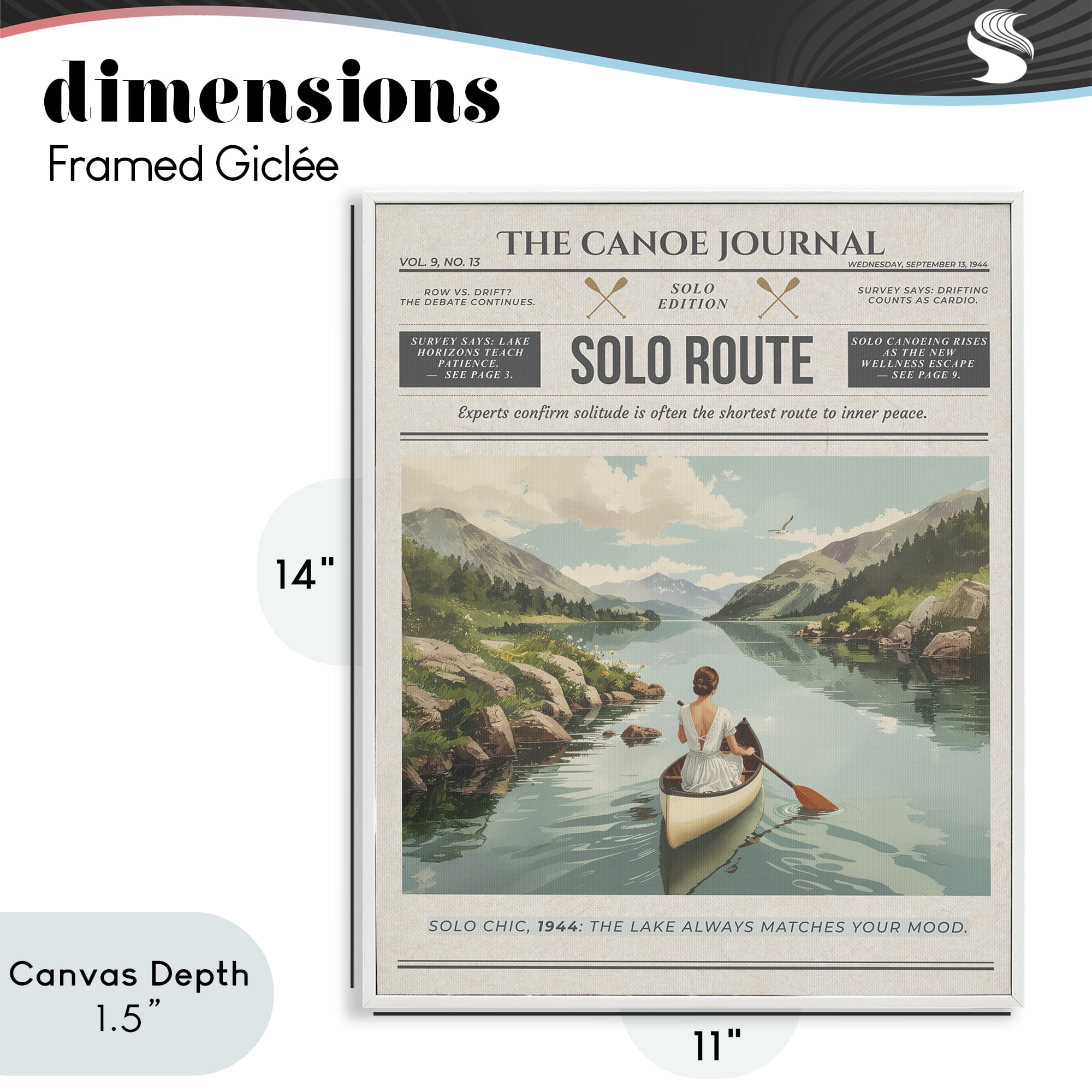 Stupell Industries Canoe Journal Newspaper White Framed Giclee Art, design by A Barefoot Stylist