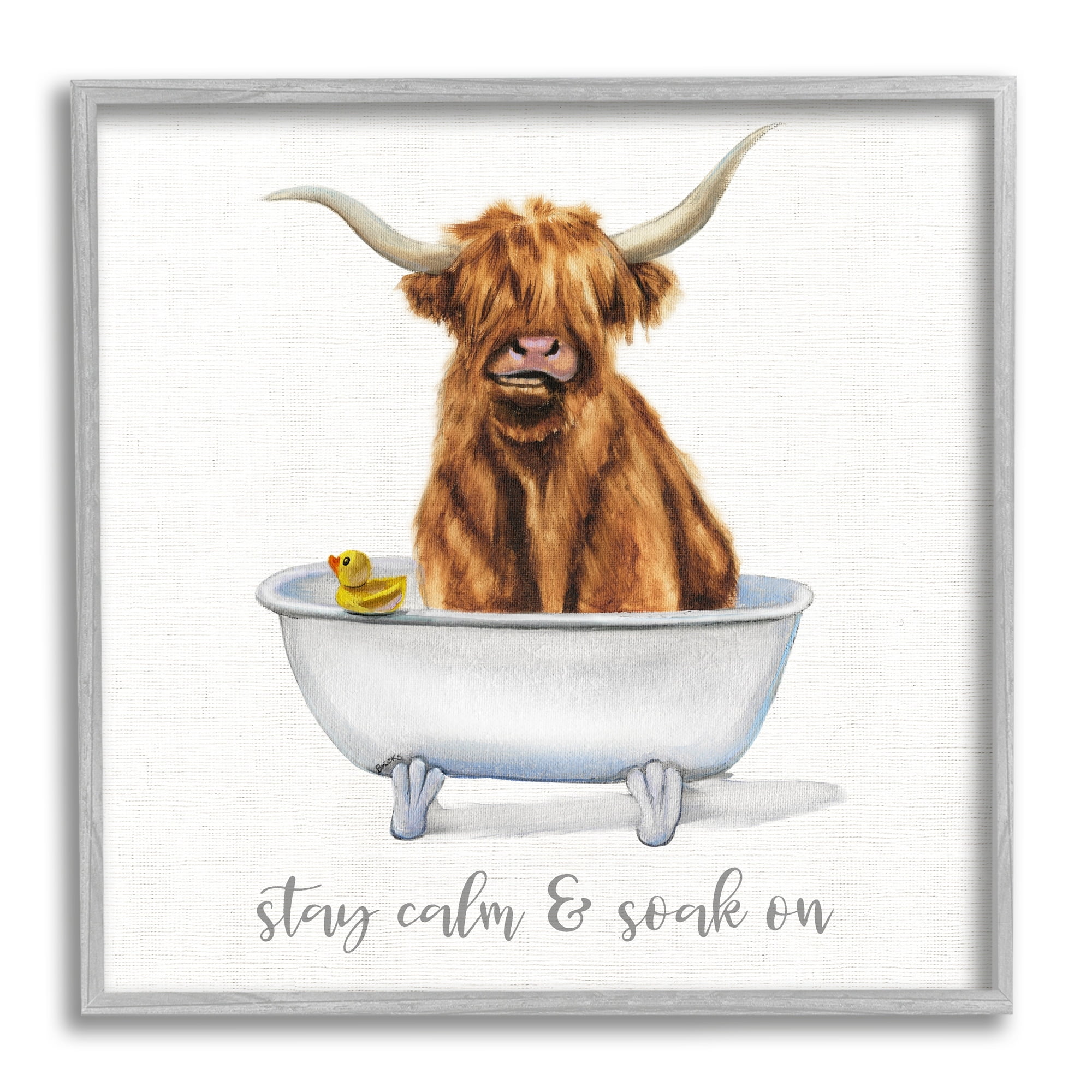 Stupell Industries Highland Cattle Bathtub Stay Calm Soak On Phrase, 24 x 24, Design by Donna Brooks
