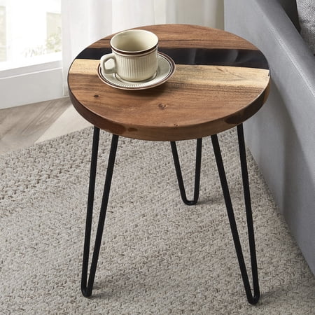 Greenage Epoxy Resin Wood Table-Smoke Clear-16"x16"x20.5"
