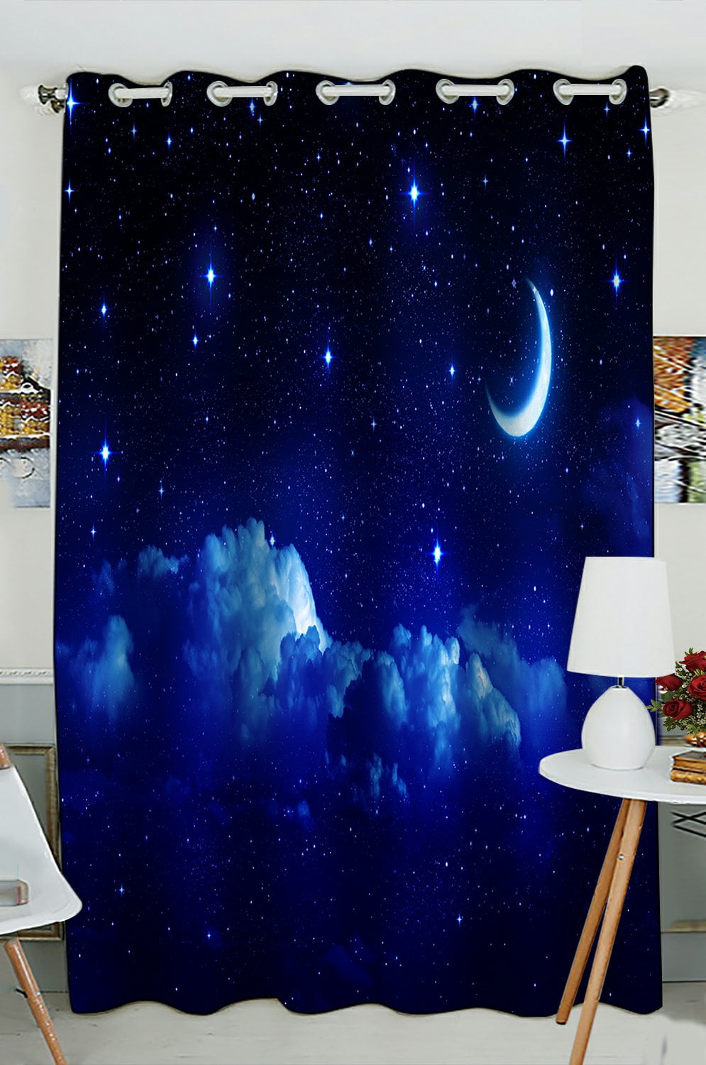 Phfzk Night Sky Window Curtain Starry Sky With Moon In Scenic Cloudscape Window Curtain Blackout Curtain For Bedroom Living Room Kitchen Room 52x84 Inches One Piece Walmart Com Walmart Com